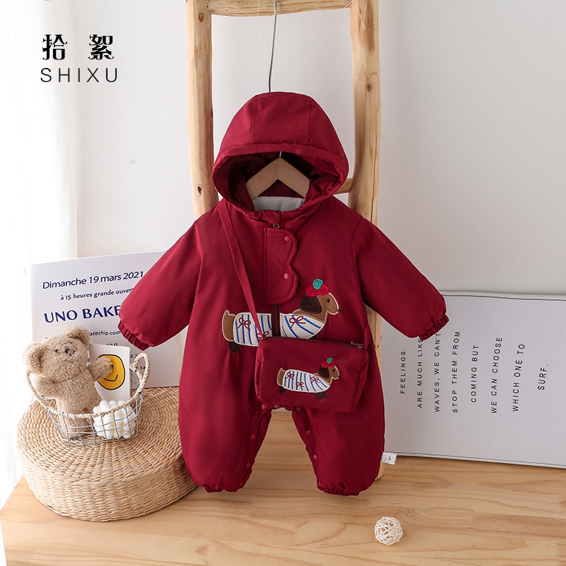 婴儿衣服冬装加绒连体衣棉服宝宝过新年套装周岁礼服冲锋衣拜年服