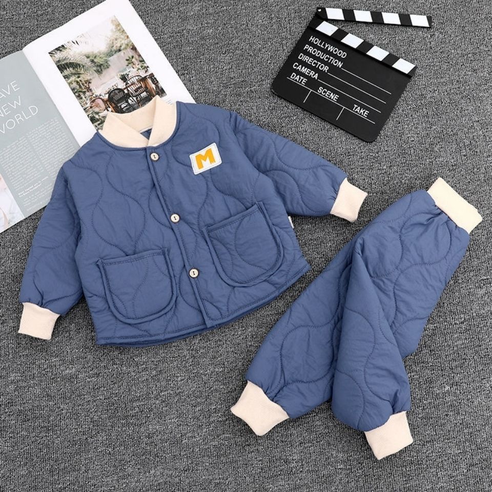男童秋装儿童秋冬新款棉服套装男女宝宝棉衣棉裤休闲冬装套装小童