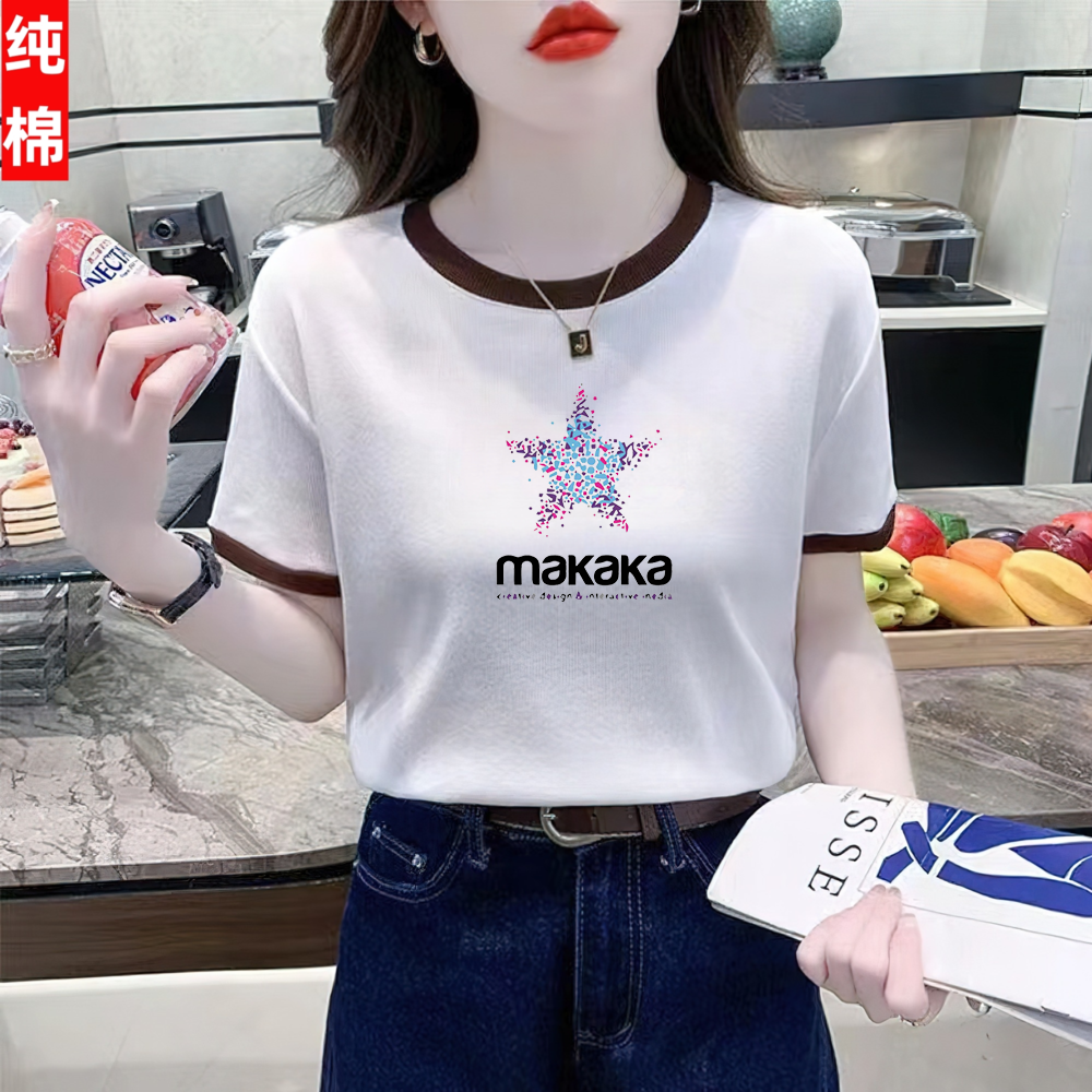 纯棉短袖t恤夏季新款宽松短款时尚清凉别致百搭上衣矮个子洋气ins