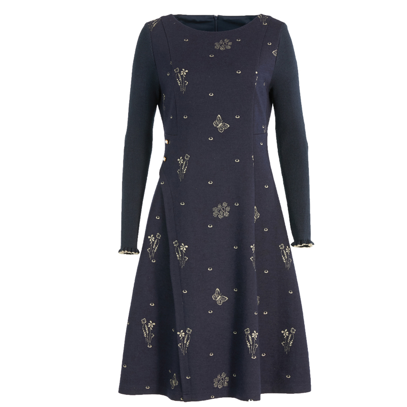 Gowani/乔万尼针织毛呢面料舒适气质优雅收腰显瘦连衣裙ES4E341