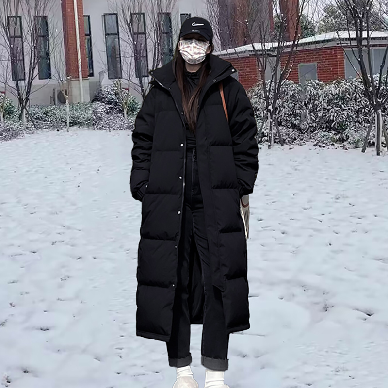 超长款棉服女2025年冬季新款加厚棉袄韩版宽松过膝到脚踝黑色外套