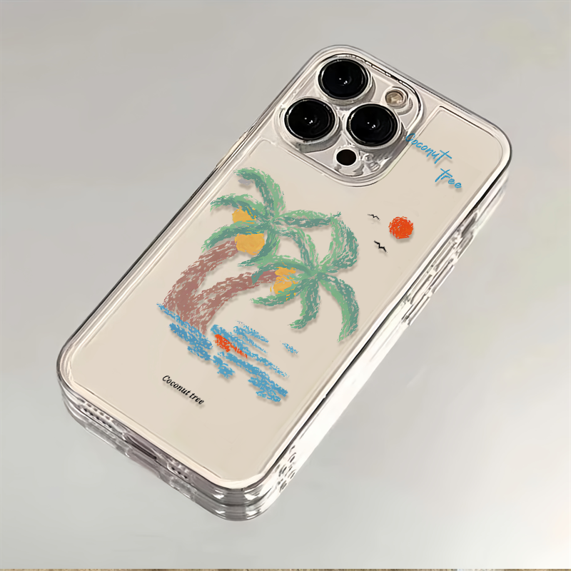 涂鸦椰子树iphone15苹果卡通手机壳14promax软胶13pro透明12/11