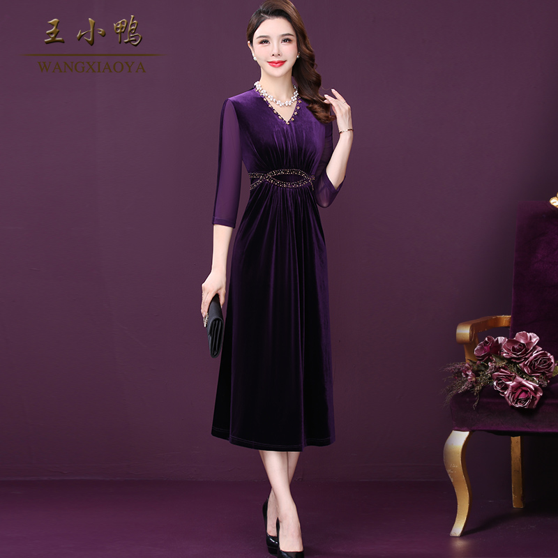 王小鸭W-BM-912389W连衣裙正品春秋晚宴婚宴轻奢名媛气质洋气端庄