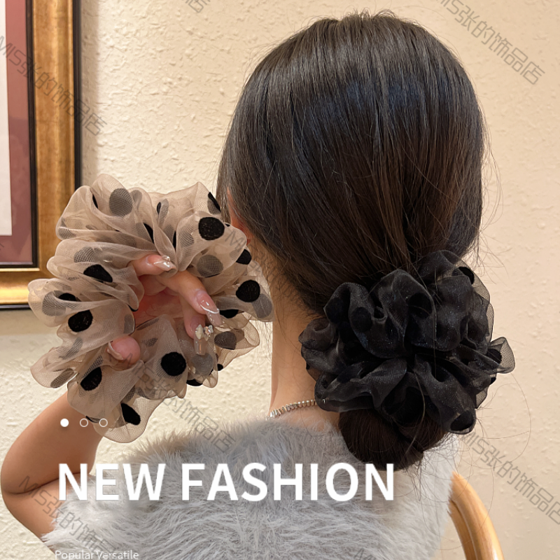 帛妃韩版发圈欧根纱网纱植绒波点头花低大肠发圈网红款发型神器