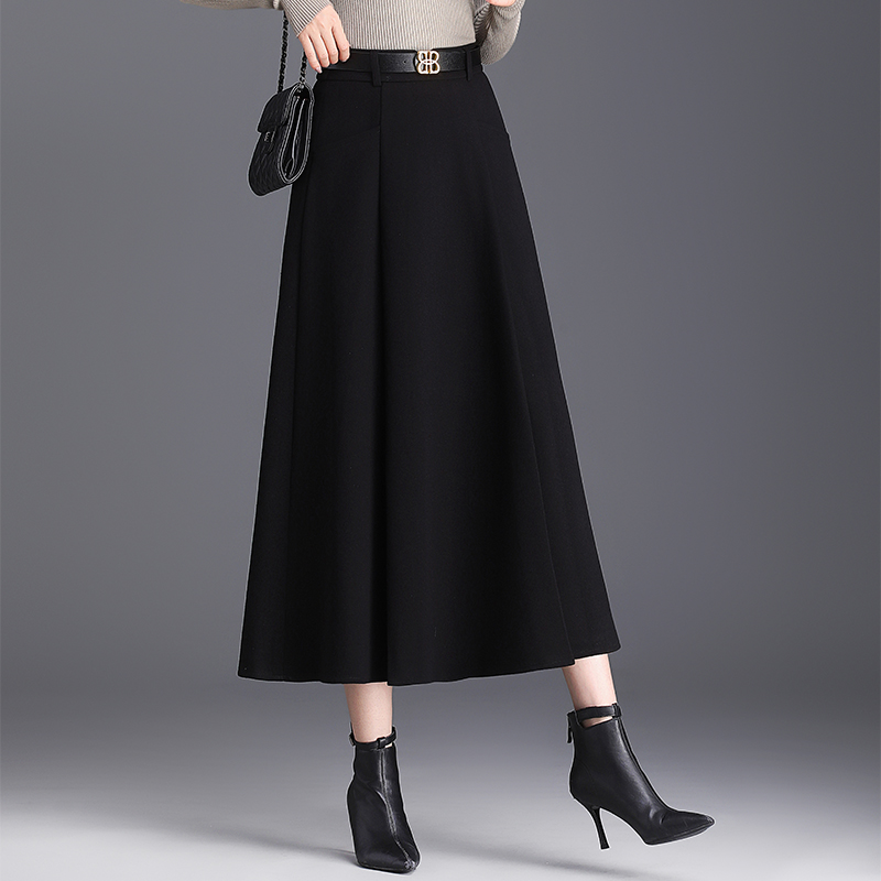 黑色毛呢半身裙女2025年秋冬新款简约洋气百搭高腰显瘦a字裙长裙