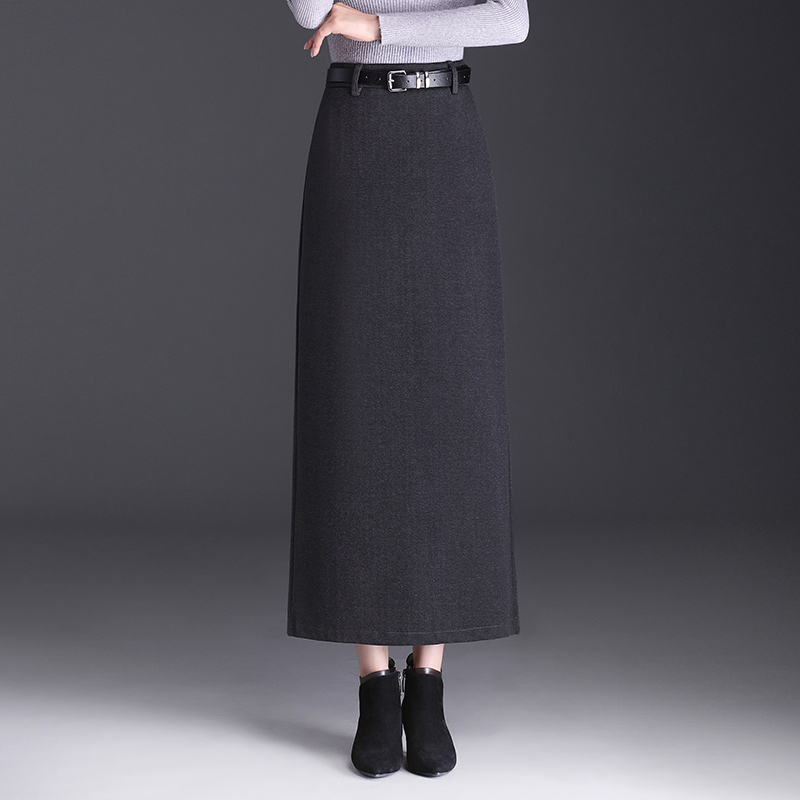 毛呢开叉包臀半身裙女加厚秋冬长款一步裙气质时尚显瘦高腰直筒裙