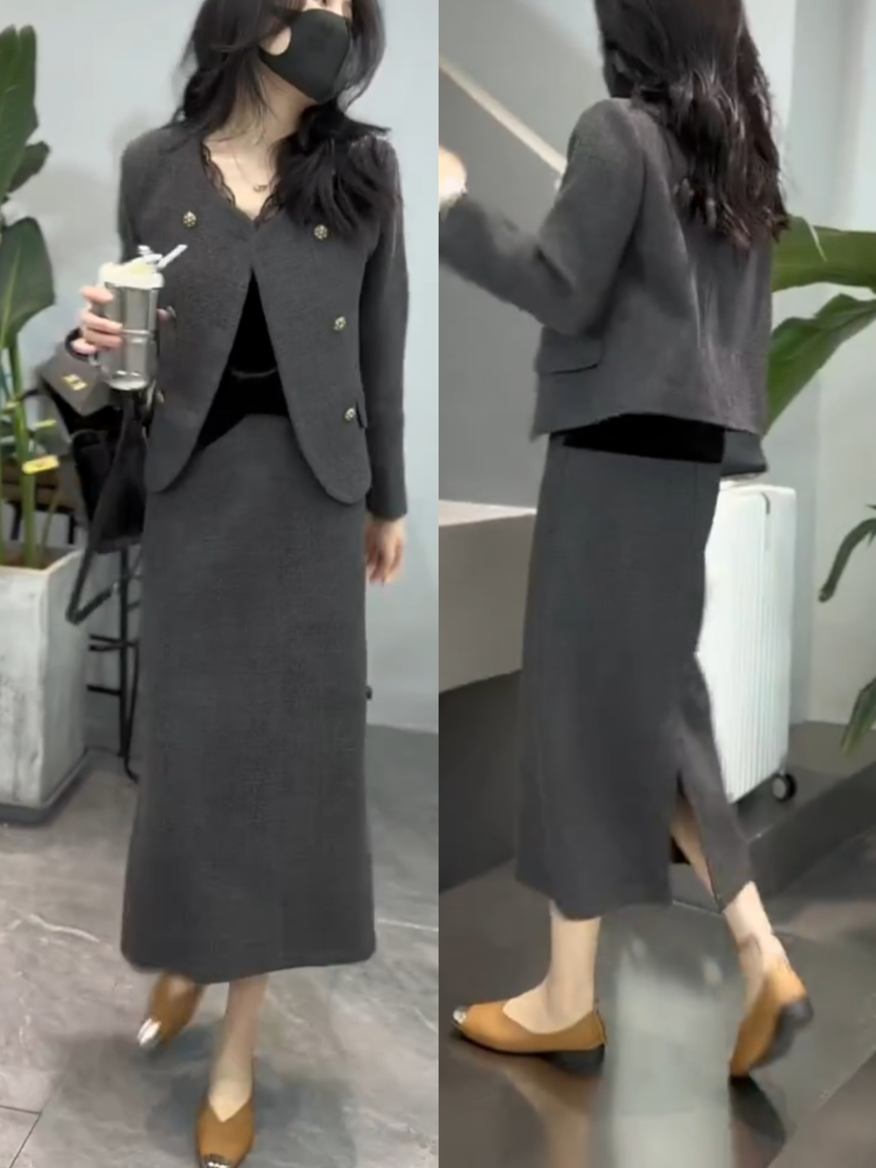 秋季新款大码胖mm时尚女装休闲减龄气质显瘦长袖外套半身裙两件套