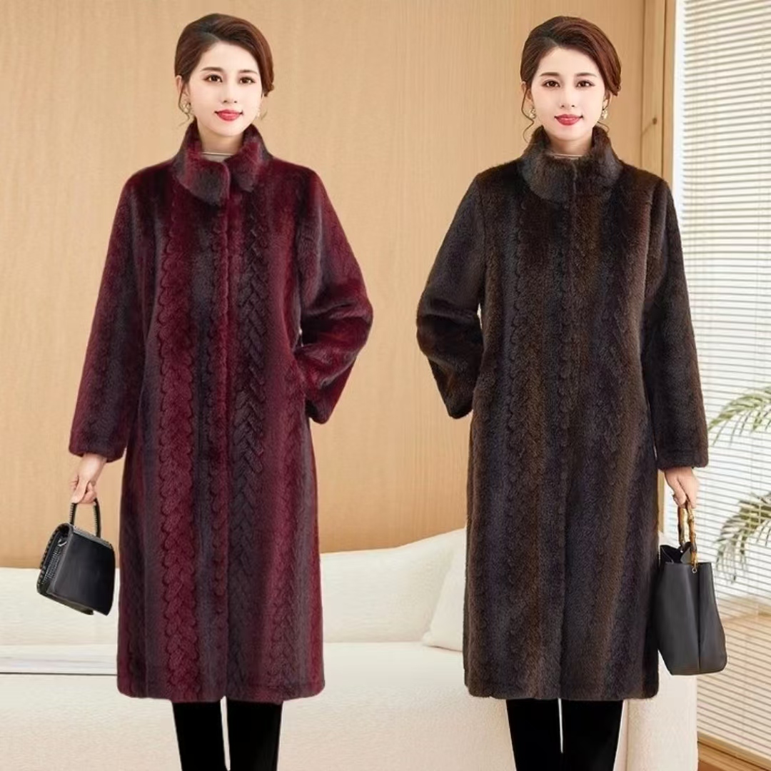 【海宁正品】外套洋气保暖皮毛一体大衣女秋冬新品加厚韩版