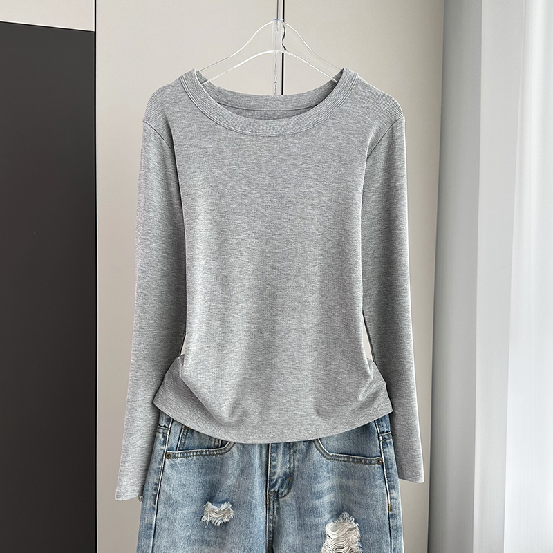 螺纹圆领长袖打底衫女早秋2025年新款冬季薄款秋衣内搭上衣t恤女