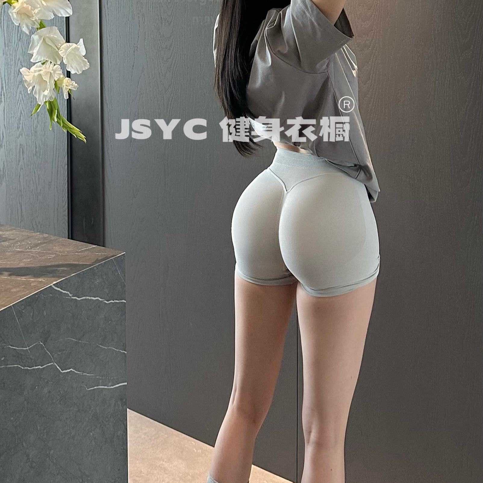 JSYC健身衣橱-【臀王】高中腰三分显臀弹力针织蜜桃健身运动短裤