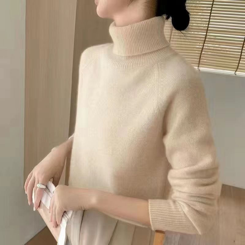 鄂尔多斯市秋冬高领毛衣女100纯羊绒衫宽松加厚翻领冬季纯色毛衫