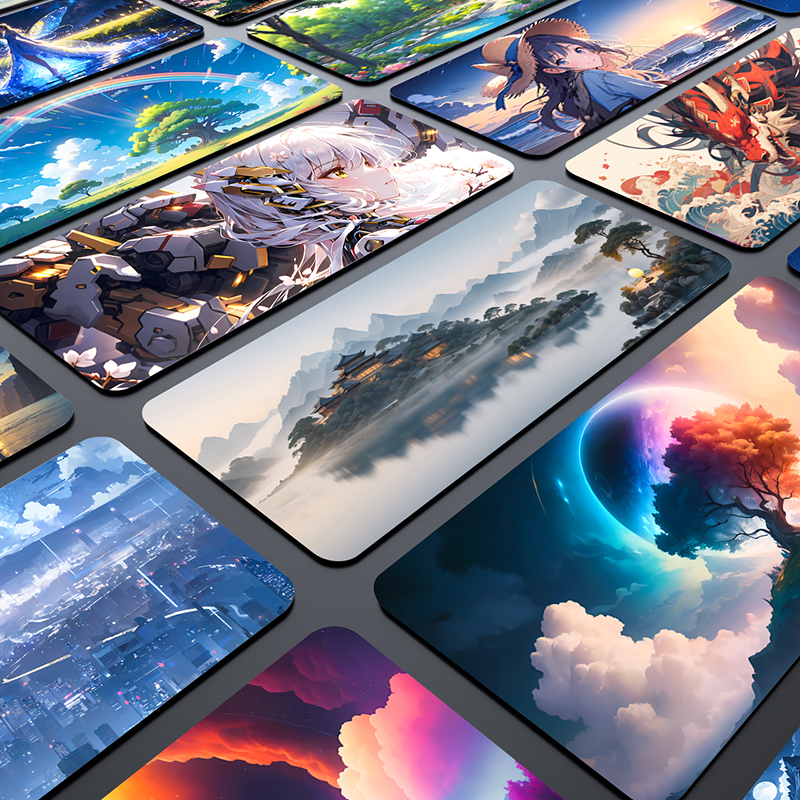 鼠标垫超大号电竞动漫风景二次元电脑键盘男女生办公加厚锁边桌垫