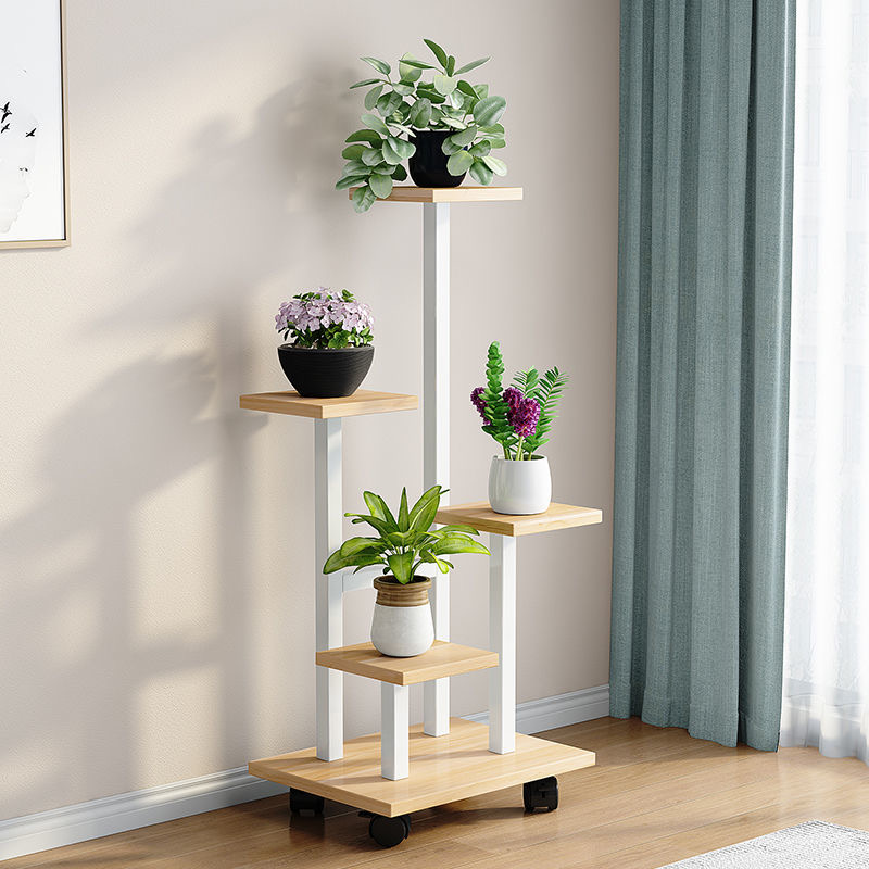 【滑轮款】阳台铁艺花架落地式花盆架多层客厅花架铁可移动实木花架