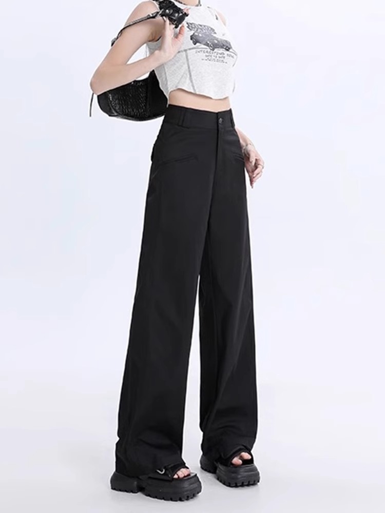 美式复古黑色西装裤女大码胖妹妹高腰显瘦直筒阔腿微辣休闲西装裤