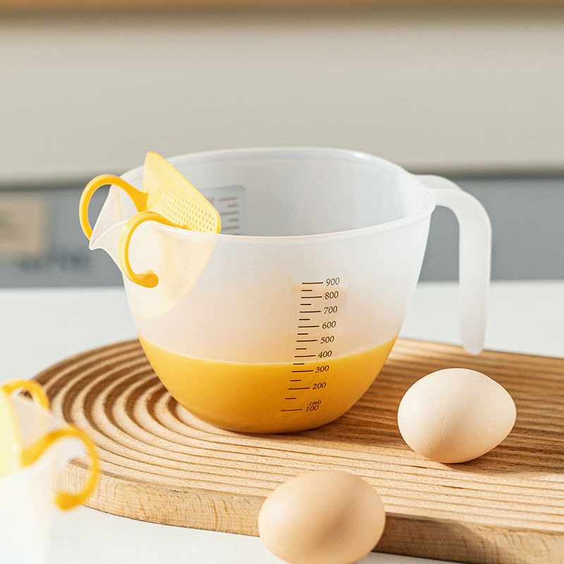 【加厚优质pp材质】带刻度家用过滤量杯打蛋滤网厨房用鸡蛋加厚长柄