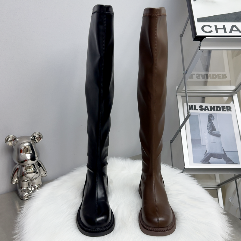 胖妹妹高个子过膝长靴薄底大码长筒靴女弹力瘦瘦靴后拉链骑士靴女