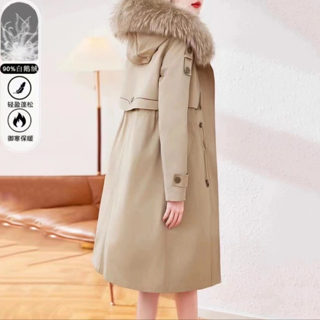 加绒过膝保暖派克服大衣女2024新款加厚绒可拆卸内胆时尚冬季外套