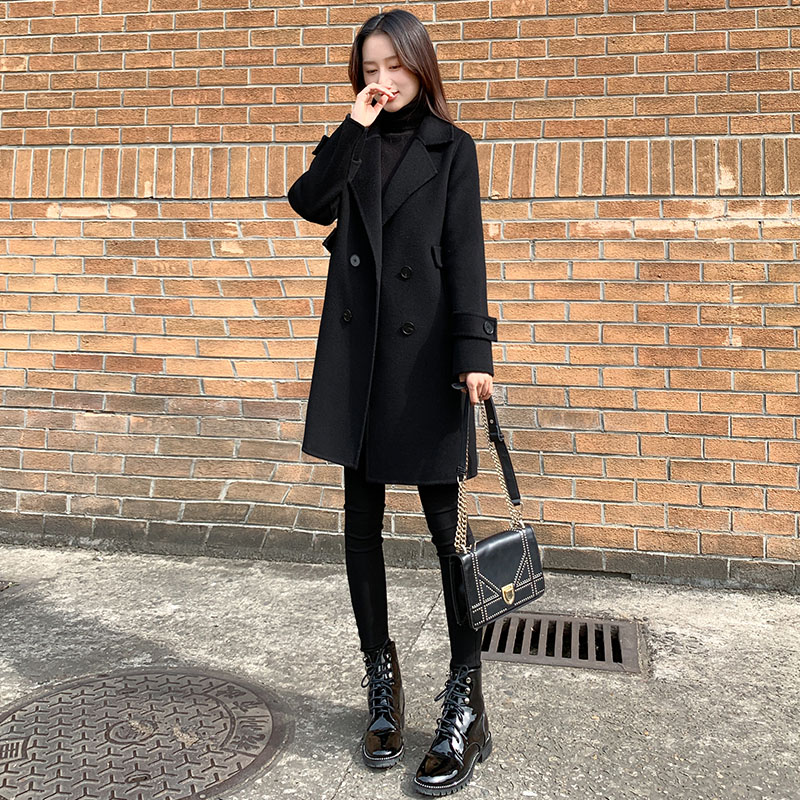 呢子大衣女2024秋冬新款黑色赫本风显瘦气质中长款毛呢外套女