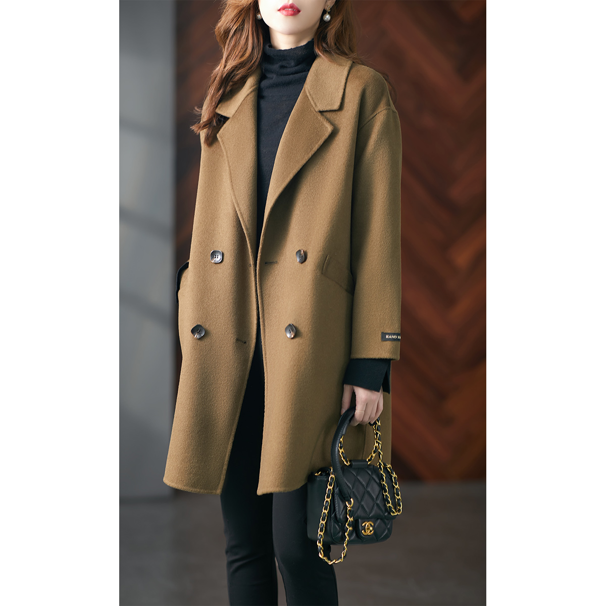 原形时尚气质双面呢大衣短款毛呢外套秋冬季新款韩版羊大衣U84778