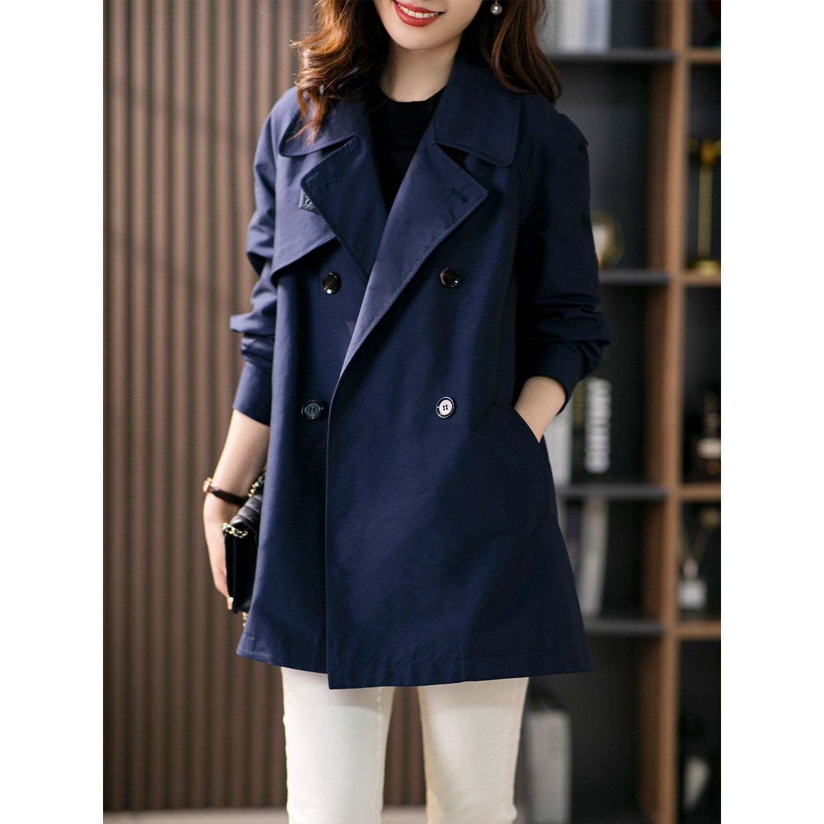 原形西装领双排扣风衣女中长款韩版2025秋季外套百搭85143