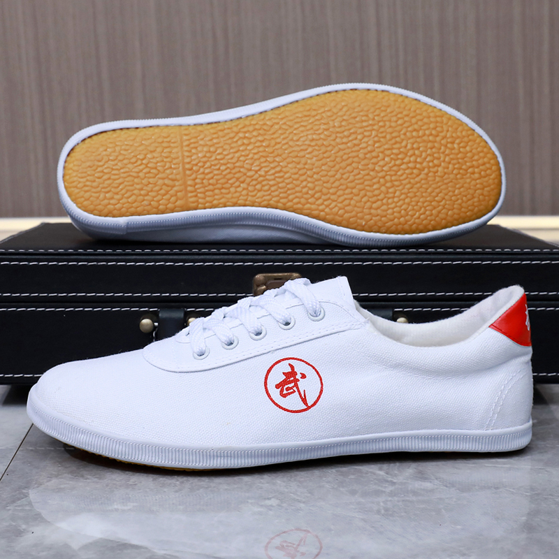 太极鞋武术鞋小白鞋男女运动鞋牛筋底帆布鞋武术专用鞋软底训练鞋