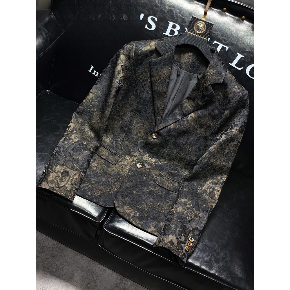 花色小西装男士秋冬款轻奢高级感新款时尚百搭修身印花休闲单西服