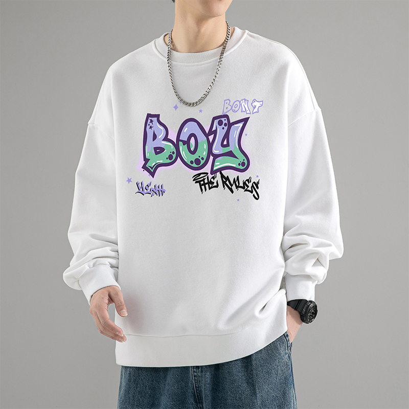 迈特优春秋季新款印花圆领卫衣男士港风潮流百搭宽松长袖上衣 718