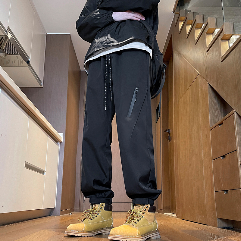 美式户外机能防水冲锋裤男秋冬高街拉链工装宽松直筒束脚运动裤子