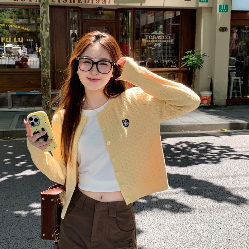 黄色开衫针织外套女2025新款春秋麻花休闲毛衣高级感宽松显瘦上衣