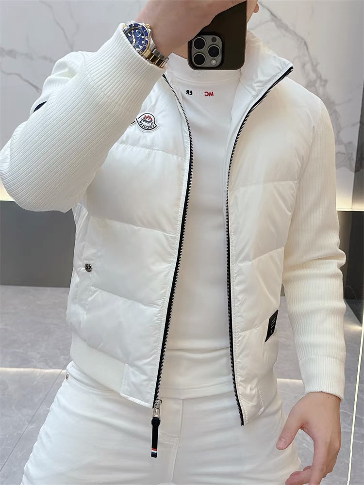 2025新款潮牌男士羽绒服冬季时尚重工刺绣拼接针织立领外套潮8129