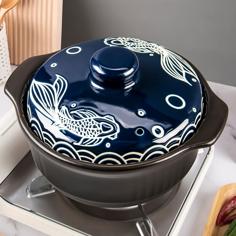 康舒浮雕耐热陶瓷砂锅煮粥煲汤炖菜明火陶瓷煲汤煲炖煲国潮风沙锅