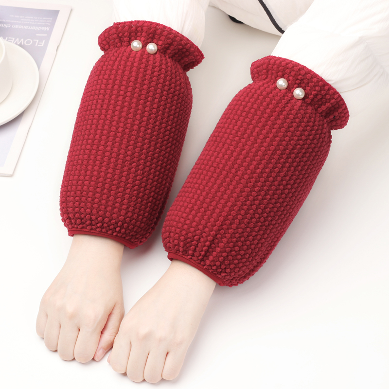 冬天袖套女绒布短款珍珠防污耐脏家务办公成人护袖时尚百搭套袖