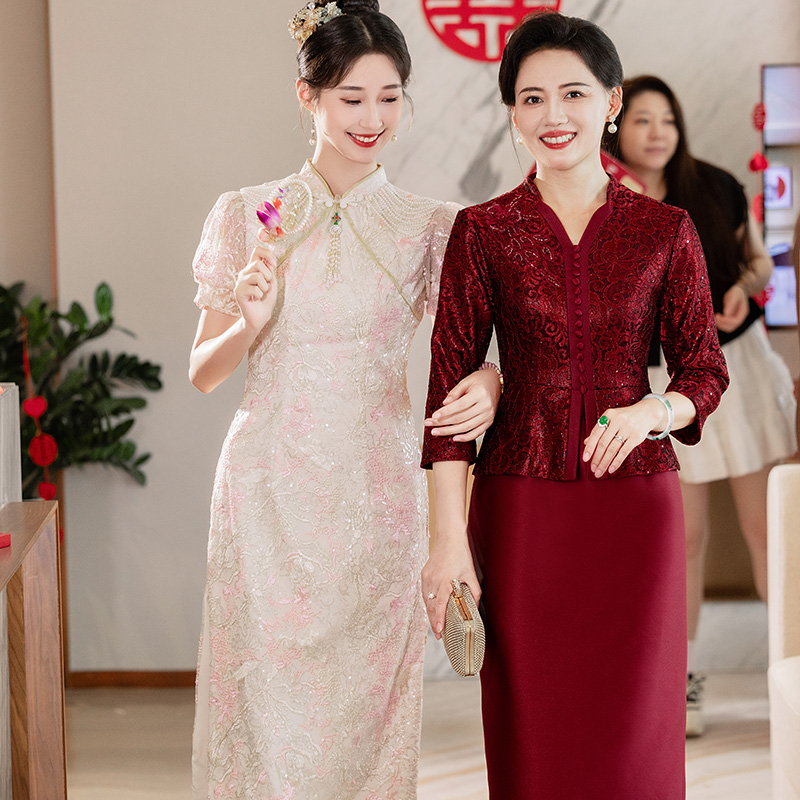 5804高端气质订婚喜婆婆礼服2024显瘦喜妈妈礼服可穿秋冬订婚服