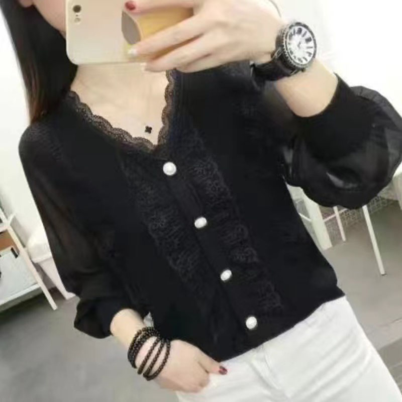 2025秋季新款打底衫蕾丝显瘦洋气百搭v领t恤气质长袖女大码上衣