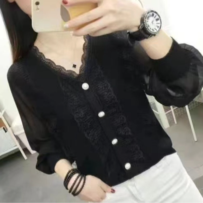 2025秋季新款蕾丝t恤显瘦气质V领百搭打底衫时尚上衣女