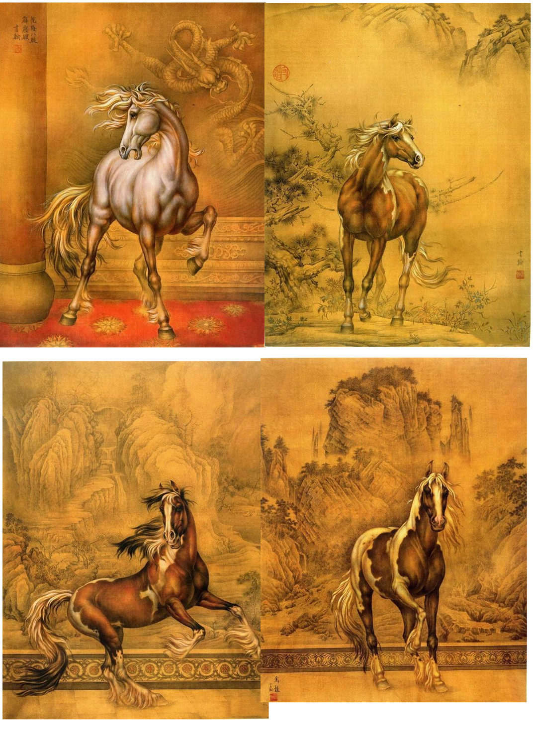 精品中图马牛仙鹤鹰鸳鸯龙凤呈祥12生肖龙老虎拓印稿油组合3