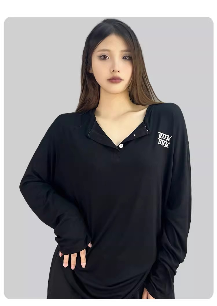 街舞潮牌爵士舞宽松长袖女美式翻领上衣慵懒跳舞休闲外搭罩衫夏季