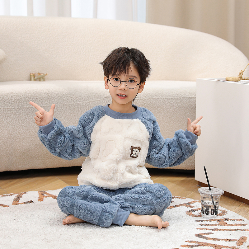 【萌娃穿搭】儿童秋冬加厚保暖法兰绒提花睡衣宝宝可爱卡通家居服男