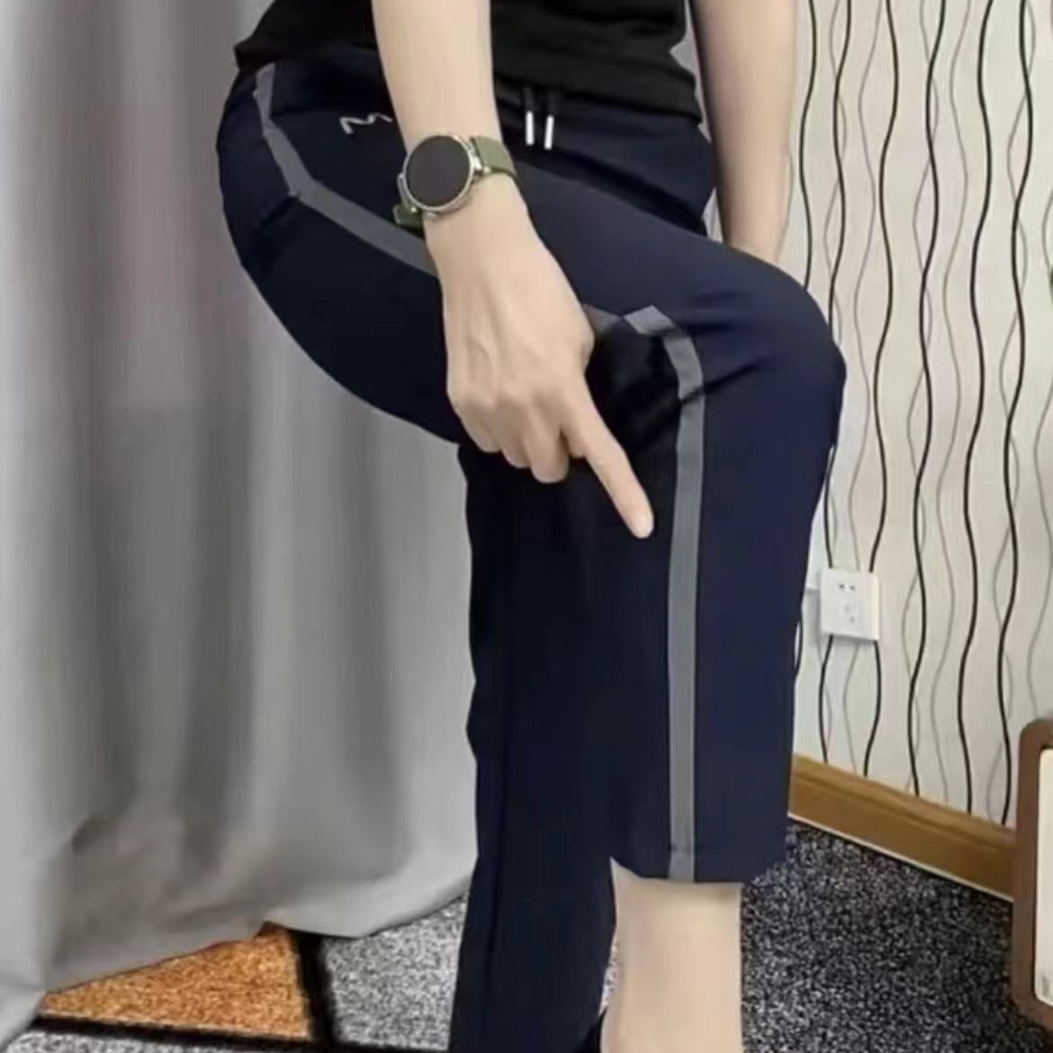 弹力牛奶丝速干休闲裤女士2024春夏薄款韩版洋气百搭显瘦黑色长裤