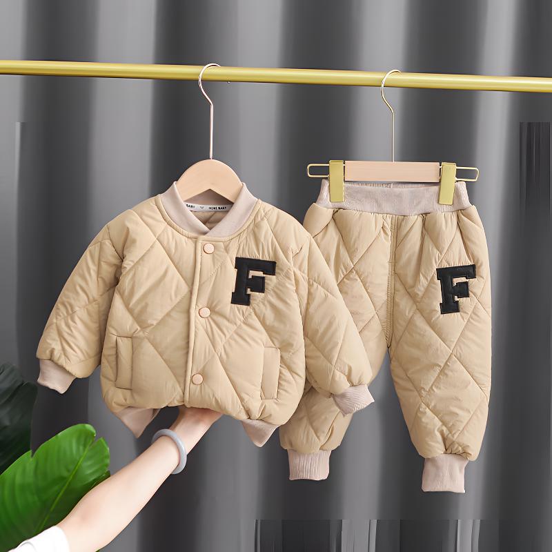 儿童加厚保暖棒球服套装冬季新款洋气男童小童宝宝夹棉开衫两件套