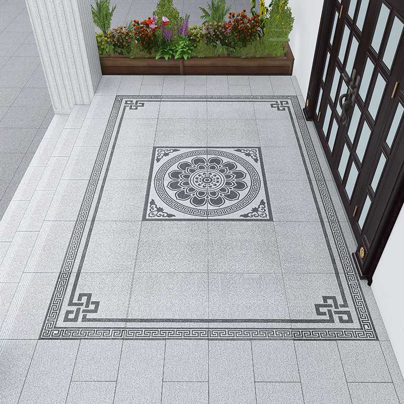 新中式别墅地砖地铺石拼花石英砖室外院子砖入户莱姆石拼花地铺石