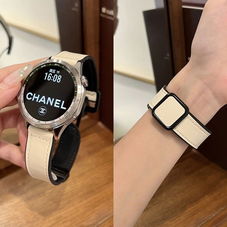 适用小米watchS4表带疯马纹方扣款s1pro硅胶贴皮运动高级表带22MM