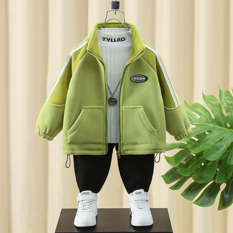 男童摇粒绒外套2025新款儿童秋冬加厚衣服男宝宝男孩帅气运动上衣