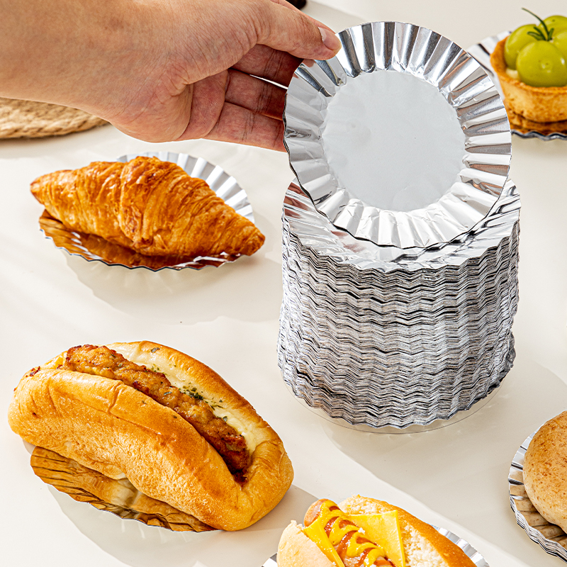 锡纸托烘焙猪扒包纸垫面包蛋糕圆形模具铝箔垫k102热狗西点底托烤