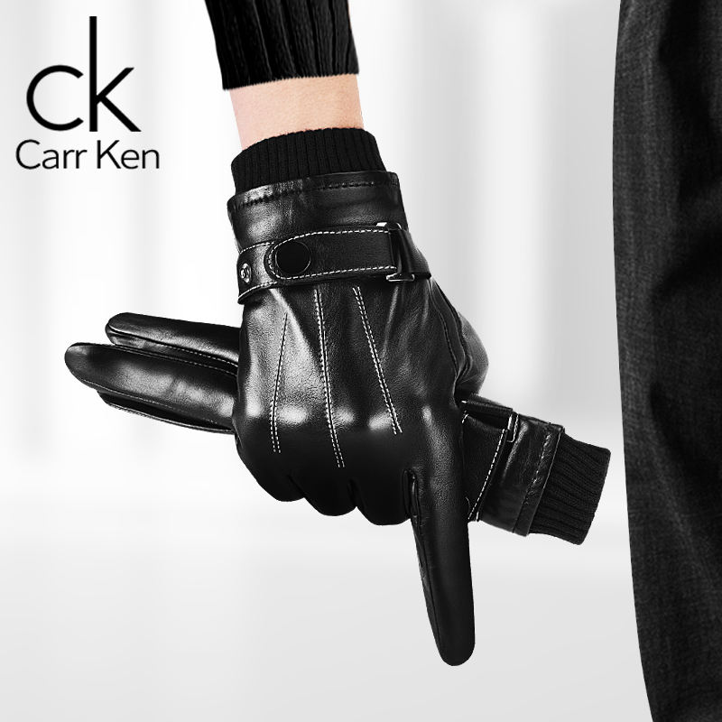 CarrKen头层羊皮真皮手套男士秋冬加绒保暖防风触屏开车骑行手套