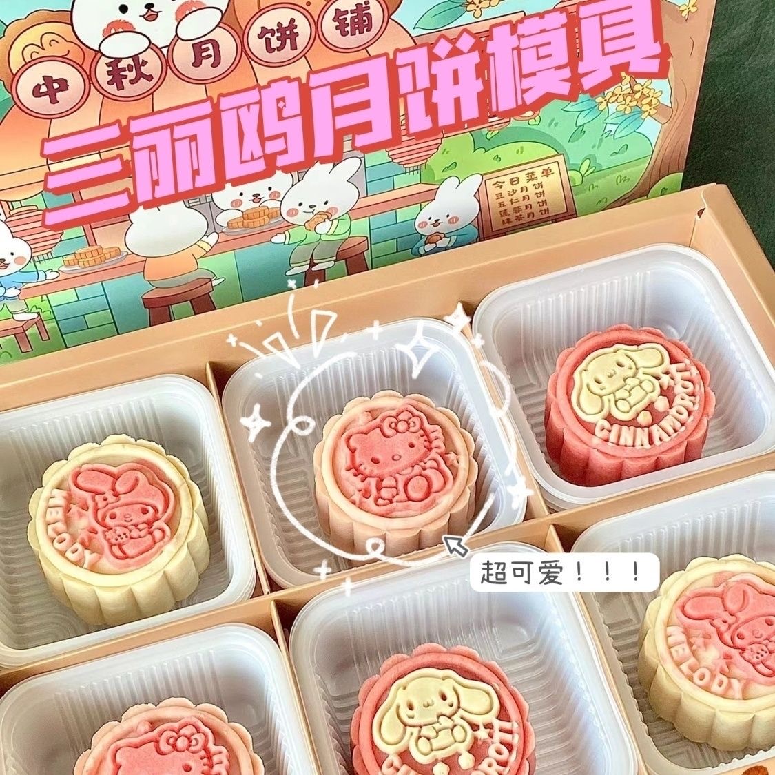 小红书同款三丽鸥月饼模具DIY可爱自制月饼家用手压式饼干烘培模
