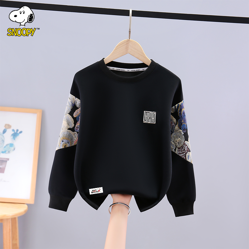 史努比男童卫衣秋冬2025新款洋气中大儿童男孩加绒加厚上衣打底衫