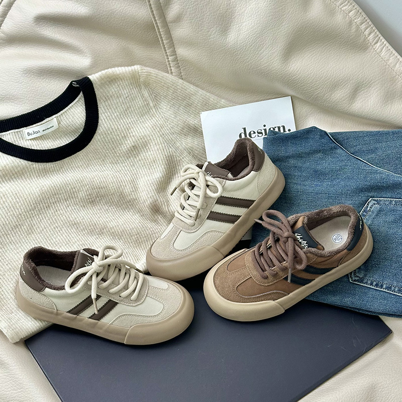 休闲鞋女鞋冬季加绒保暖新款徳训鞋子厚底百搭板鞋时尚潮流运动鞋