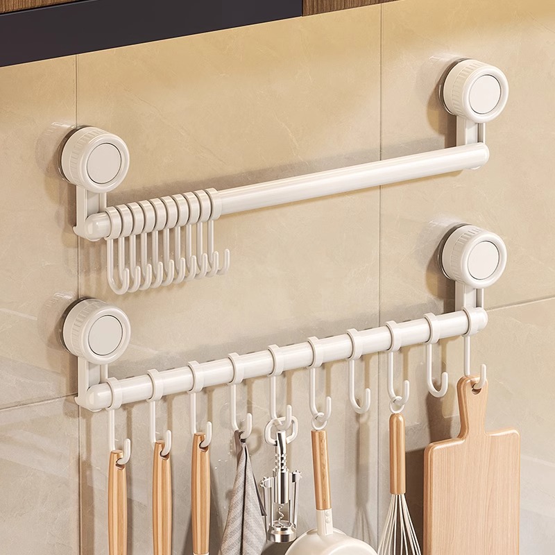 厨房吸盘挂钩免打孔锅铲勺子挂架壁挂式挂杆橱柜内收纳置物架