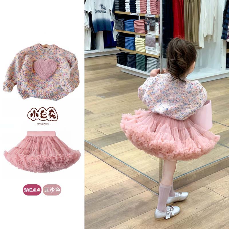 女童秋冬毛衣2024新款洋气百搭女孩套头毛线针织衫tutu裙搭配上衣